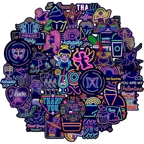 sac D'autocollants Neon Graffiti [50 Pices], Autocollant Pour Enfants, Ordinateur Portable, Planche  Roulettes, Bagages, Bouteille D'eau, Guitare, (1/5)
