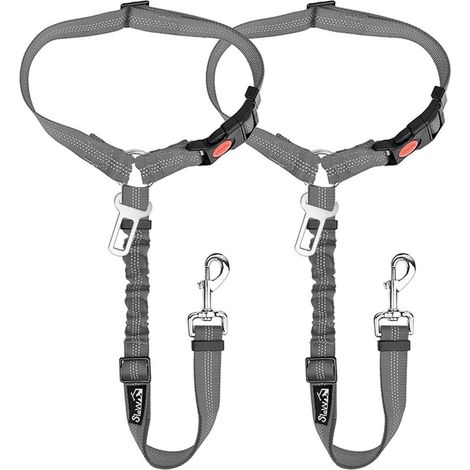 SlowTon Hundegurt Auto 2-in-1 Kopfstützen-Rückhalte Anschnallgurt B.Grau 2Pcs (1/5)