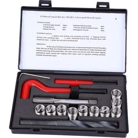 15 Pièces Filetages Femelles M14x1.5 Kit de Réparation et Insertion pour Rénovation de Filets (1/5)