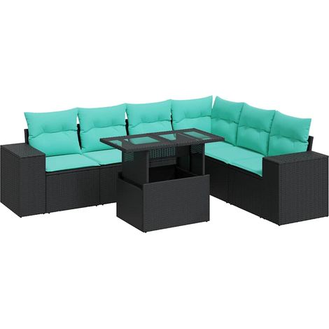 Maison Exclusive - Set Divani Giardino 7pz con Cuscini Nero in Polyrattan Acacia (1/5)