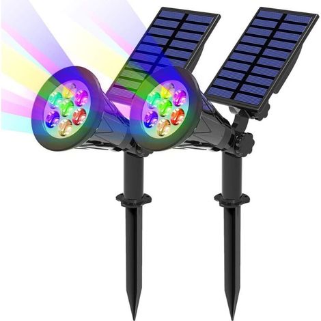 LED-Solarleuchten, 2er-Pack Solar-Fluter mit 7 wechselnden Farben, kabellos, IP65 wasserdicht, Gartenleuchten mit 180° verstellbarem Winkel, Solar-Außenstrahler für Garten, Hof, Außenbereich und Wege (1/4)