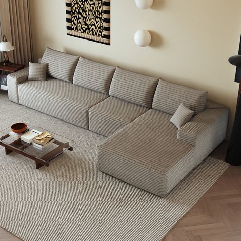 Modulares Ecksofa 340 cm in Camel aus Cord mit umkehrbarer Chaiselongue und ohne Montage (1/5)