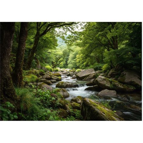 3D Fototapete Wald Bach Natur – Großformat Wandtapete 150x105 cm – Für Wohnzimmer & Schlafzimmer