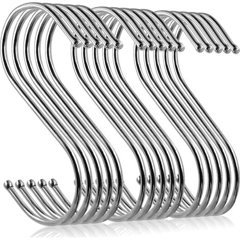 15 crochets en S en acier inoxydable, antirouille et anticorrosion, de 12 cm (4,7 pouces), idéaux pour la cuisine, la salle de bain, la chambre, le salon et le bureau. (1/5)
