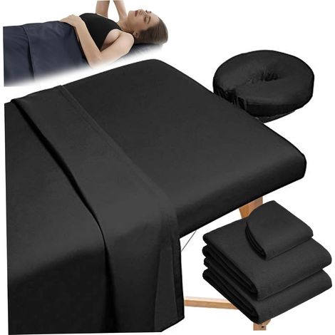 Lot de 3 Draps de Table de Massage Housse de Table de Massage Douce Couvre-Lit Pour Le Visage Comprenant Un Drap-Housse Et Une Housse de Berceau Pour Le Spa Les Tatouages de Beauté Noir S (1/5)