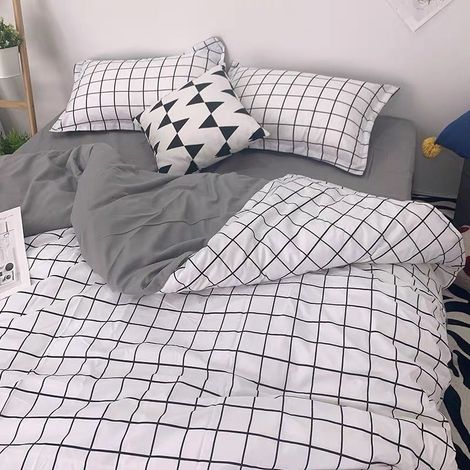 4-teiliges Bettwäsche-Set für 180 x 200 cm Bett – Bettbezug 180 x 220 cm + 2 Kissenbezüge 65 x 65 cm + Spannbettlaken – 100 % Bio-Baumwolle, maschinenwaschbar, ideal für Studenten und Wohnheime