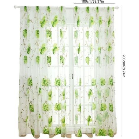 Rideau - - 100 x 200 cm - Transparent - Brodé - Vert (1/5)