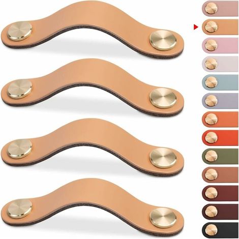 4pcs Poignée Meuble Cuir, Bouton Porte Placard Poignee Cuir Bouton de Tiroir, Poignee de Meuble Vintage pour Armoires, Commode, Cuisine, Salle de Bain (Beige, 96mm)-LIAIKI (1/5)