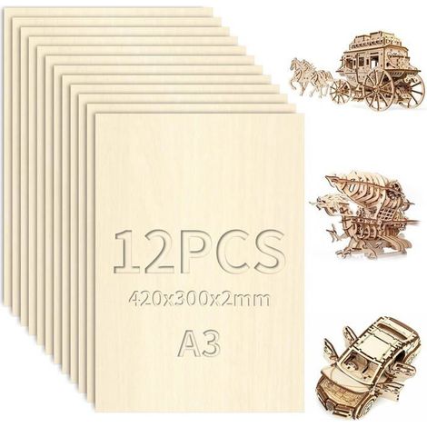 12 Pièces Contreplaqué 420X300X2Mm Balsa A3 Feuilles De Bois De Tilleul Planche En Bois Bricolage Brut Pour Gravure Maquette[CA33] (1/5)