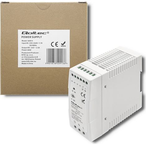 Qoltec DIN-Schienen-Netzteil 60 W 24 V 2,5 A Weiß Schlank (1/5)