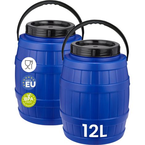 Garronda Lot de 2 bidons alimentaires 12 L avec couvercle en HDPE sans BPA, à large ouverture, pour le stockage de l'eau et des aliments, bleu GD-0137