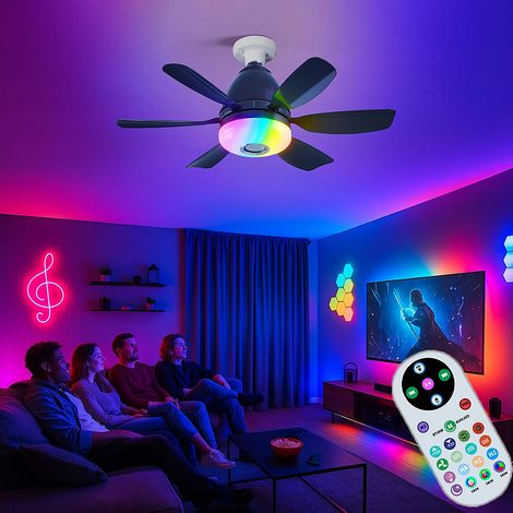 Ventilateur de plafond avec lumière et télécommande, 3000K-6500K et luminosité réglable en continu, minuterie, Bluetooth, noir (1/5)