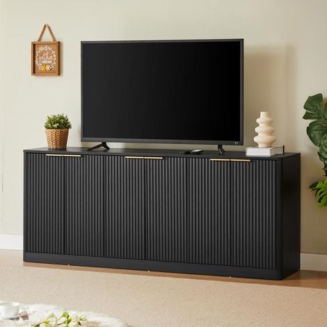 Buffet 170 x 40 x 70 cm forme ondulée design aux contours courbés 6 portes fonction de rangement coloris noir (1/5)
