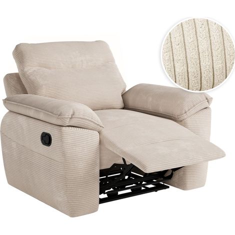 Loungitude – Fauteuil relax manuel en velours côtelé – Beige – Commande manuelle pour position relax – Fabrication européenne – Longueur 101 cm (1/5)