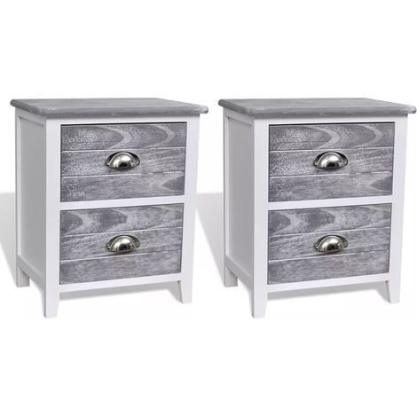 Mesita de noche cómoda mueble de dormitorio 2 piezas con 2 cajones gris y blanco 1402170