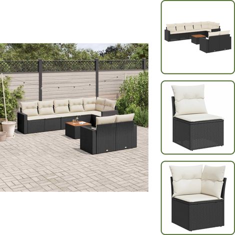 9-tlg. Garten-Sofagarnitur mit Kissen Schwarz Poly Rattan - Gartenmöbel Set - Esstischgarnitur - Outdoor Möbel - Lounge Garnitur - Balkonmöbel (1/5)