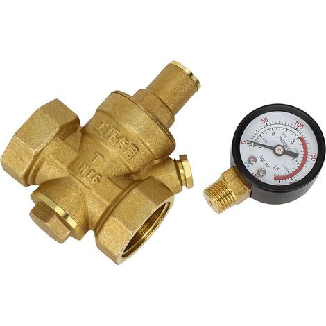 Keenso DN25 1-Zoll-Druckminderventil aus Messing, 1-Zoll-einstellbares Wasserdruckregelventil mit Manometer, manuelles Ventil (1/5)