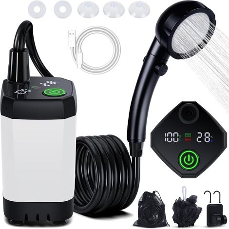 Kit Douche de Camping, Douche Portable,Pompe de Douche Électrique Rechargeable,Imperméable, avec Afficheur Intelligent et Pomme de Douche 4 Modes pour Extérieure,Camping,Randonnée (1/5)