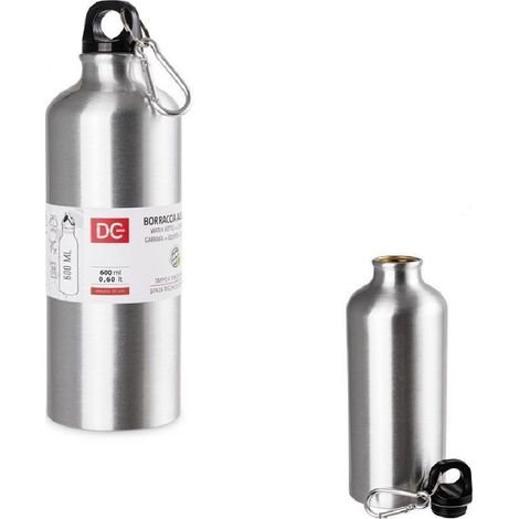 Trade Shop Traesio - Borraccia Bottiglia In Alluminio Con Moschettone Capacità 600ml 7.3x21cm 0224858 - (1/3)