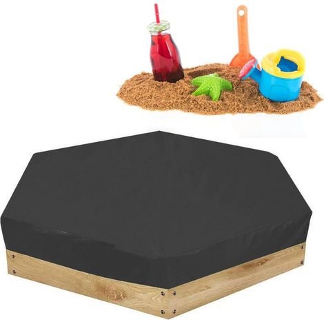 Housse de protection pour bac à sable hexagonale – 180×150×20 cm – tissu Oxford imperméable – cordon de serrage anti-poussière – noire