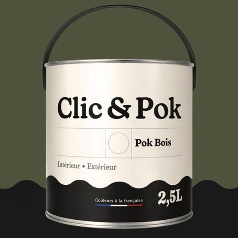 Peinture Bois Extérieur – POK BOIS - 2,5L - RAL 6003 - Vert olive- Résistante aux intempéries - Ne s'écaille pas