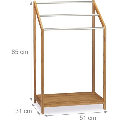 Soporte para pies para toallas de baño 3 barras de almacenamiento 85 cm bambú y metal 130002256