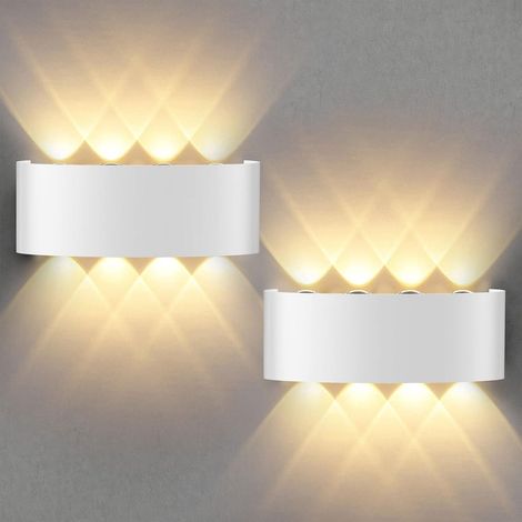 2 Pezzi Wandleuchte da Parete Interno, Wandleuchte su e giù, Wandleuchte in Alluminio Pressofuso 8W Weiß, IP 65 Wandleuchte da Esterno LED 3000K Bianco Caldo, Wandleuchte da Esterno per Garage [Energi