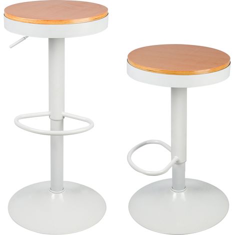 Sifree – Lot de 2 tabourets de bar en bois blanc – Pivotant 360° – Hauteur réglable 55-75cm – Siège confortable avec repose-pied – Style moderne (1/5)