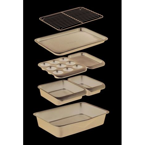 MasterClass Smart Space Non-Stick Carbon Steel Stackable Bakeware Set (7 Pieces), Grey, 41 x 31 x 10.5 cm
