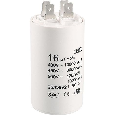 CBB60 Condensateur Fonctionnement 16uF 450V AC Double Insert 50/60Hz Cylindre 75x37mm Blanc pour Moteur Pompe à Eau Compresseur Air (1/5)