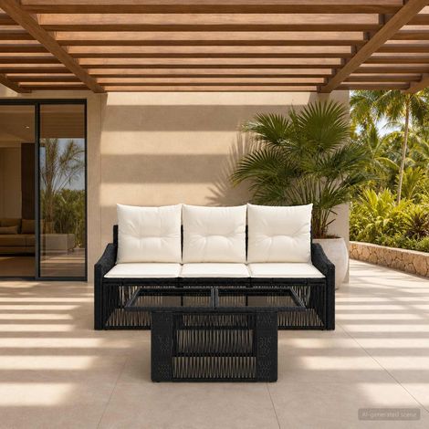 vidaXL Set Divano da Giardino 4 pz Nero e Bianco Crema polyrattan (1/5)