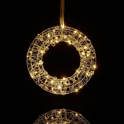 LED-Lichterkranz, 25 cm Durchmesser, silberner Draht, Fensterdekoration, batteriebetrieben (1/5)