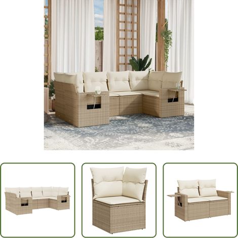 Gartensessel - 6-tlg. Garten-Sofagarnitur mit Kissen Beige Poly Rattan (1/5)