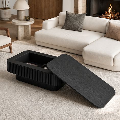 Mesa de centro 98x60x35 cm MDF y chapa de madera negra con almacenaje oculto - MEUBLIV (1/5)