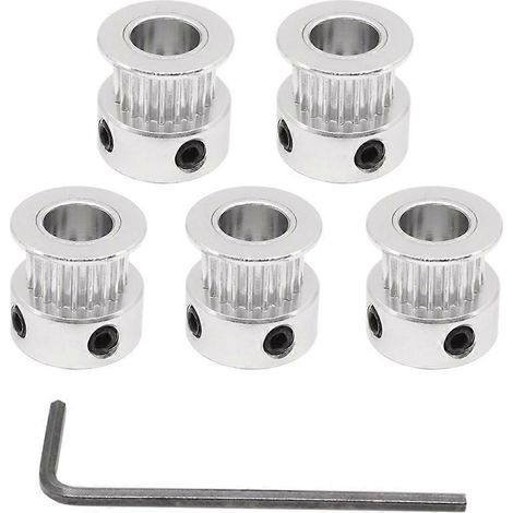 5 poulies de courroie de distribution en alliage d'aluminium, 20 dents, largeur 10 mm, compatibles avec les imprimantes 3D CR10 CR6 SE (trou de 8 mm). (1/5)