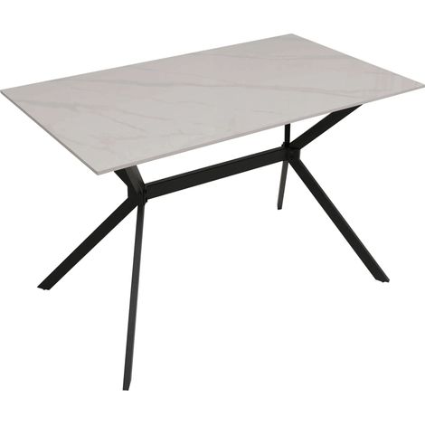 Table à manger de salle à manger design moderne 120 cm en pierre frittée et métal aspect marbre blanc 040009230 (1/5)