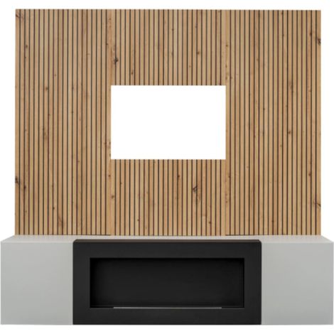 Composición mural IXAR – Mueble de TV, paneles murales + chimenea bioetanol