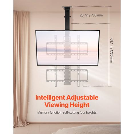 Support TV Plafond Motorisé pour Écrans 32-55 pouces//81,3-140 cm, Fixation TV Réglable Électriquement, Accroche Téléviseur avec Capacité de Charge de 54 kg, Max. VESA 600x400 mm, Maison Bureau (1/5)