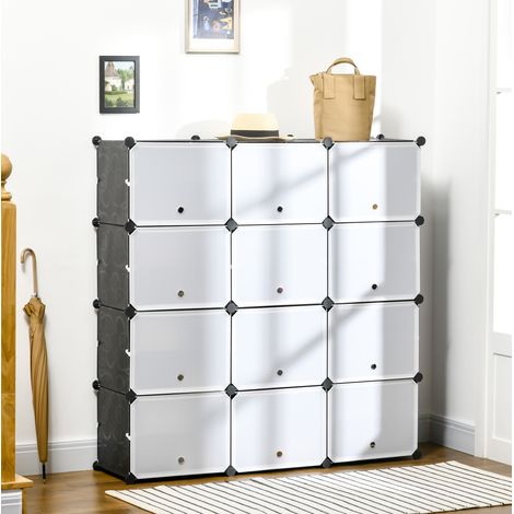 Mobile scarpe modulare 12 cubi in plastica e acciaio, 125 x 32 x 125 cm, nero e bianco HAVRYA (1/5)