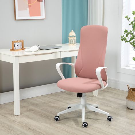 Sedia de Bureau Ergonomique et Rembourrée avec Hauteur Réglable et Basculante, 62x56x110-119.5 cm, Rose (1/5)