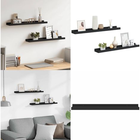 Étagères à rebord pour cadre photo 2 pcs Noir 60x9x3 cm MDF - Étagères Murales - Étagères Déco - Rangement Mural - Décoration Murale - Support Photo - Home & Living (1/5)