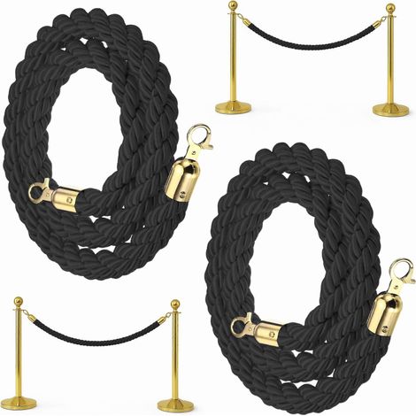Set aus 2 schwarzen, geflochtenen Stangenseilen, je 1,5 m – Elegantes, gedrehtes VIP-Seil für Veranstaltungen und Partys (1/5)