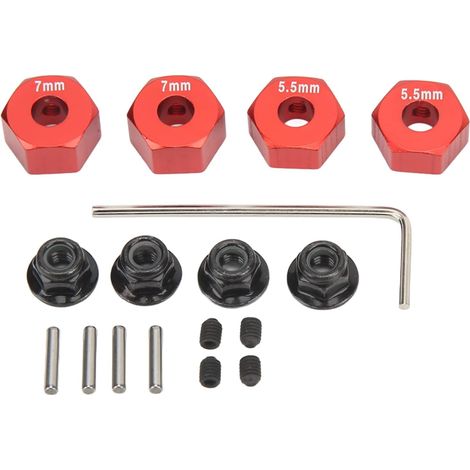 Moyeu de roue RC, en alliage d'aluminium de 14 mm de diamètre, Hexagonal de roue RC, 5,5 mm 7 mm d'épaisseur Kit d'accessoires pour 1/10 (1/5)