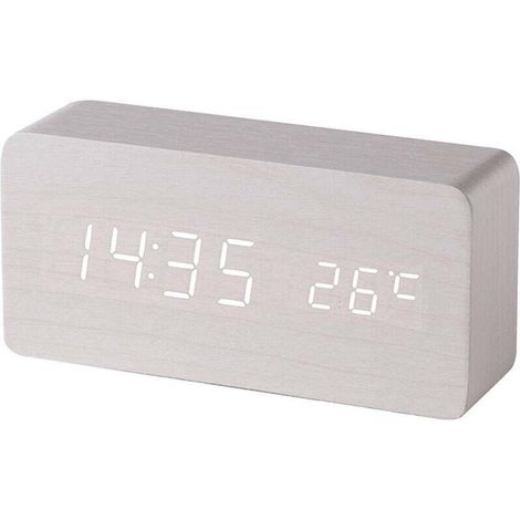 (Blanc) Réveil digital en bois avec contrôle sonore par LED, alimentation double par batterie USB, horloge silencieuse en bois avec LED, décorations pour la maison (1/4)