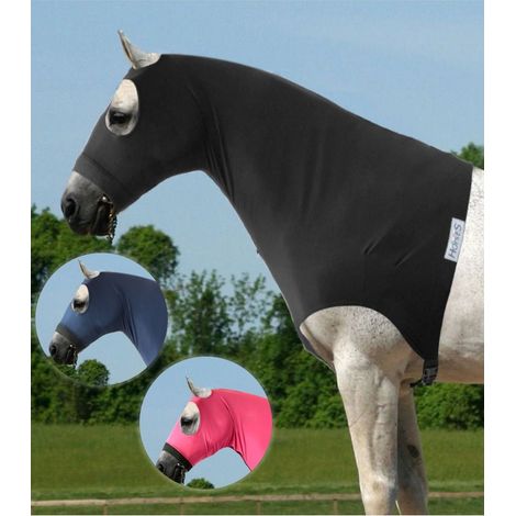 155 cm, ROSA: Copricollo per cavallo in lycra con fori per orecchie e occhi modello Protection