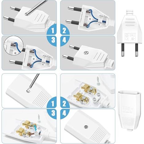 Fiches Plates EuropéEnnes Fiche Femelle 250 V - 2,5 A, 2 Prise Femelle 220v et Fiche Femelle 220v avec Tournevis pour IntéRieur Appareils -Blanc (1/3)