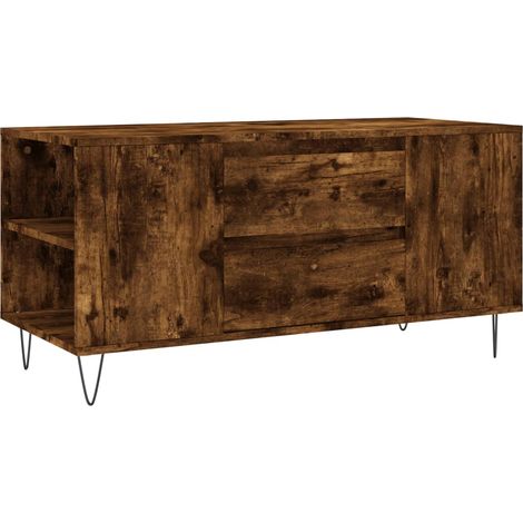 Mesa de centro con cajón y estantes diseño rústico 102 x 44,5 x 50 cm madera de ingeniería marrón y metal DEC038356