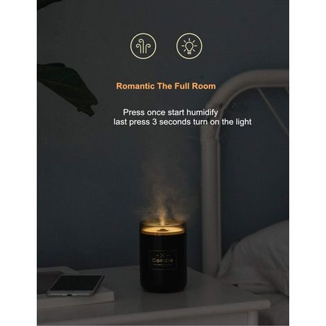 Mini umidificatore USB, 280 ml, diffusore di oli essenziali per aromaterapia, luce romantica, portatile e dal design retrò per auto e ufficio, spegnimento automatico (nero) (1/5)