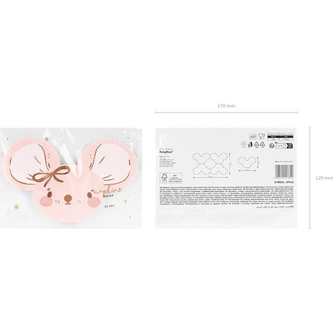 Serviettes de table souris rose clair 16 x 10 cm, lot de 20 (1/3)