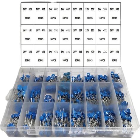 Kit d'assortiment de 720 condensateurs céramiques 2 kV, 22 pF à 821 pF, 24 valeurs, haute tension